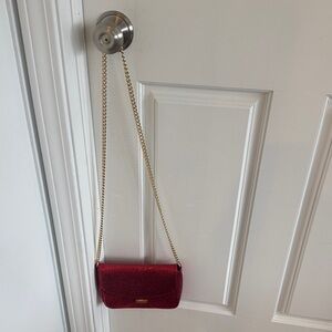 Jimmy Choo Glittering Red Clutch with Gold Chain